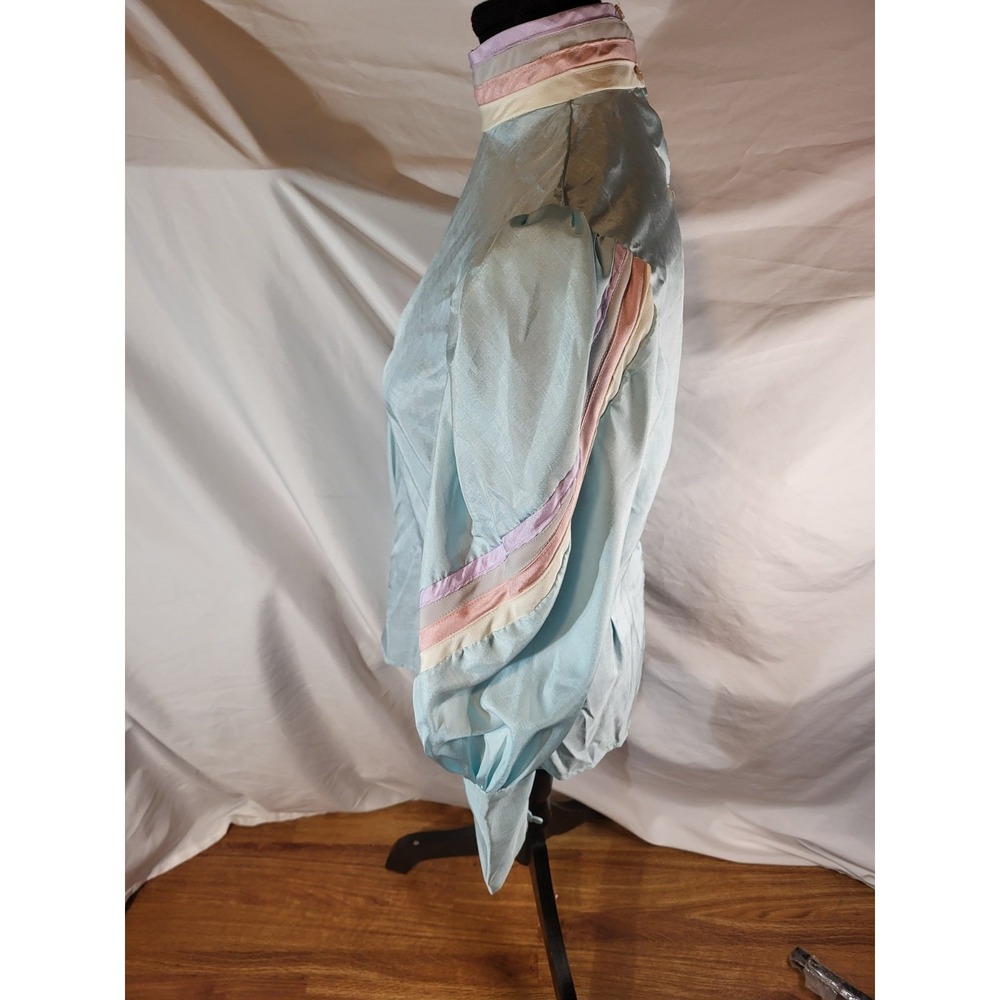 Vintage 80s Jane Elliot Sky Blue Pastel Victorian Extremely Puffed Sleeve Blouse - Picture 5 of 7